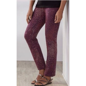 Soft Surroundings printed ponte plum straight leg skinny pants L